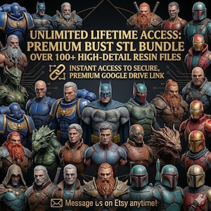 100+ Sci-Fi Fantasy Bust STL Bundle | High-Detail Resin Files (Digital Download)