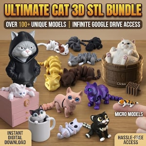 Katze 3D STL Bündel | 100+ Gelenktier, Figur, Maskenmodelle (Digitaler Download)