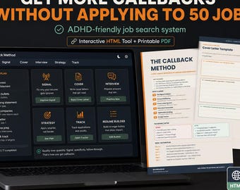 ADHD Arbeitssuchsystem | Interaktiver Tracker, Lebenslaufersteller, Anschreiben (PDF)