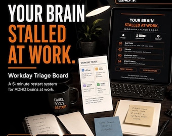 Tableau de triage du TDAH Workday | Outil de redémarrage en 2 minutes, PDF imprimable