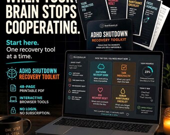 ADHD Shutdown Recovery Toolkit | Burnout Reset + Executive Dysfunction Support | Printable PDF + Interactive Tools
