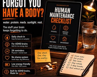 ADHD Self Care Checklist, Human Maintenance PDF + Interactive Reset Tool