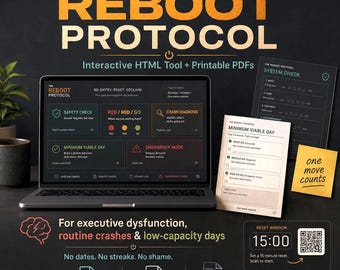 ADHD Reboot Protocol Kit | Interactive HTML Tool + Printable PDFs | Executive Dysfunction Reset