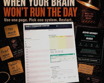 ADHD-toolkit voor dagelijkse planning | Commandocentrum, gewoontetracker + geldsysteem | Afdrukbare pdf + interactieve tool