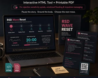 ADHD RSD Wave Reset | Interactive HTML Tool + Printable | Rejection Sensitivity Recovery
