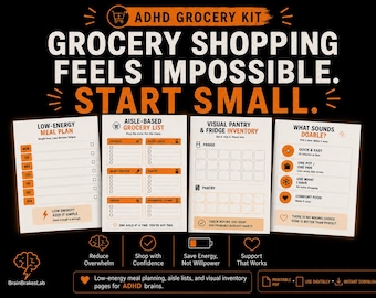 ADHD Grocery Kit, Low Energy Meal Planner, Food Decision Helper (PDF)