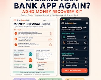 ADHS Geld-Recovery-Kit, Budget-Reset + Impulse Spending Workbook, Bill Tracker PDF & interaktives Tool