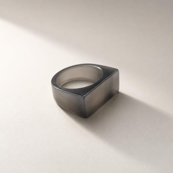 Natural Deep Smoky Purple Jade Saddle Ring, US Size 6.5, Geometric Wide Band, One of a Kind Statement Ring