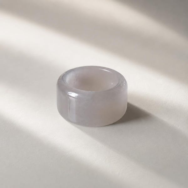 Natural Lavender Jade Ring, US Size 6.5, Pale Purple Wide Band, Translucent Lilac Jade Ring, One of a Kind