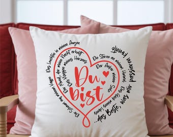 Geschenk für Partner – Du bist das Glück meines Lebens – Romantisches Herz‑Kissen 40x40 – Valentinstag, Jahrestag, Geburtstag