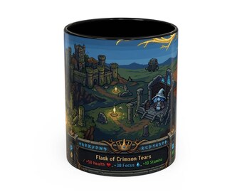 Pixel Art Fantasy Bridge Coffee Mug | Epic Castle Wasteland Magic Design | 11oz 15oz Ceramic Mug | Dark Fantasy Gaming Gift