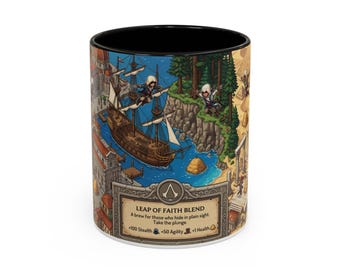Pixel Art Hooded Assassin Coffee Mug | Stealth Parkour Game Design | 11oz 15oz Ceramic Mug | Action Gamer Gift | Historical RPG