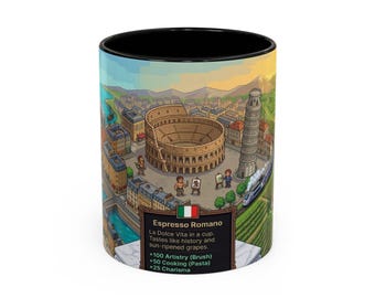 Pixel Art Italy Travel Map Coffee Mug | Italian Landmarks Illustrated Design | 11oz 15oz Ceramic Mug | Italy Lover Gift | Travel Souvenir