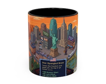 Pixel Art NYC Statue of Liberty Coffee Mug | New York City Skyline Design | 11oz 15oz Ceramic Mug | NYC Lover Gift | Manhattan Art