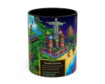 Pixel Art Rio Carnival Coffee Mug | Brazilian Festival Celebration Design | 11oz 15oz Ceramic Mug | Brazil Lover Gift | Colorful Art