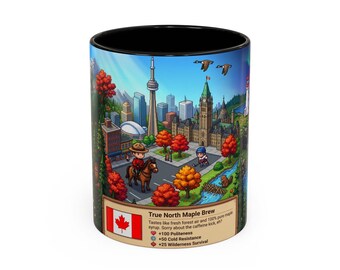 Pixel Art Canada Map Coffee Mug | Canadian Landmarks Illustrated Design | 11oz 15oz Ceramic Mug | Canada Lover Gift | Travel Souvenir