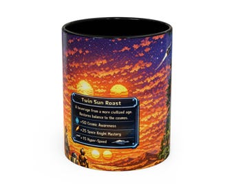 Pixel Art Twin Suns Tatooine Coffee Mug | Binary Sunset Star Wars Scene | 11oz 15oz Ceramic Mug | Luke Skywalker Moment | Iconic Galaxy Art