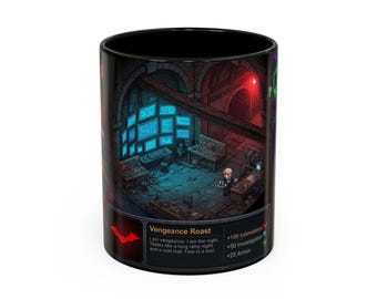 Pixel Art Dark Knight Bat Hero Coffee Mug | Vigilante Superhero Design | 11oz 15oz Ceramic Mug | Comic Book Fan Gift | Gotham City
