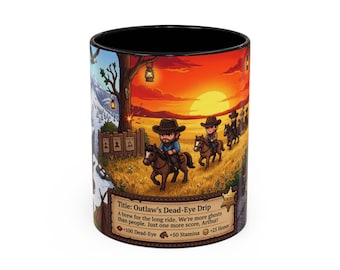 Pixel Art Wild West Outlaw Coffee Mug | Western Cowboy Game Design | 11oz 15oz Ceramic Mug | Frontier Gaming Gift | Old West RPG