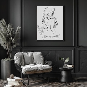 minimalistisches wandbild leinwand Minimalistisches Selbstliebe Poster, Minimalist Self-Love Lineart Poster with Wooden Frame