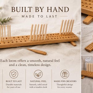 12” Handcrafted Red Oak Peg Loom | Handmade Fiber Art Weaving Loom | Includes Threader