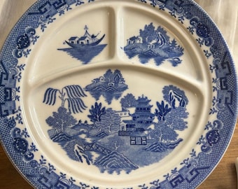 Vintage Blue Willow Divided Plate | Made in Japan Transferware Grill Plate