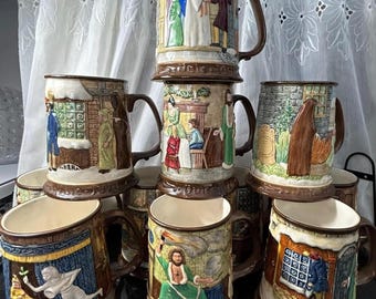 Royal Doulton John Beswick A Christmas Carol Tankards Complete Set Dickens Scenes Mugs