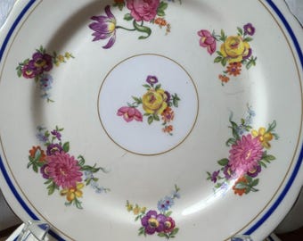 Set mit 4 Vintage-Speisetellern von Aynsley Claridge | 20 cm (8 Zoll) englisches Knochenporzellan | Kobaltblaue Teller mit goldenem Blumenmuster 7522