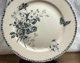 Assiette E. Bourgeois Grand Dépôt ancienne, France, Paris, Marseille, transfert botanique