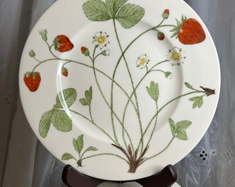 vintage Belle assiette botanique fraise en porcelaine fine | Plat à dessert floral Cottagecore