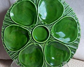 Plato de cerámica japonesa vintage color verde esmeralda / estilo mayólica, 23 cm (9 pulgadas)
