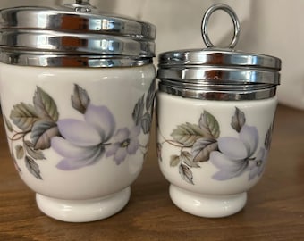 Royal Worcester - Ensemble de guirlandes d'oeufs avec guirlande de juin | coquetiers fleuris vintage en porcelaine anglaise