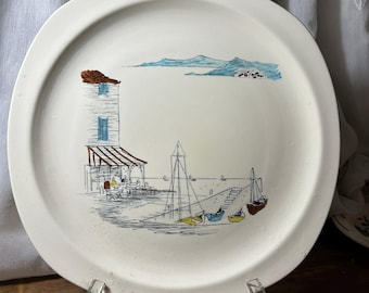 Plato Vintage Midwinter Riviera / Plato de servir de cerámica de mediados de siglo de Hugh Casson