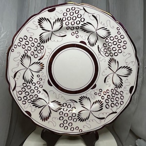 Gray's Pottery Hand-Painted Plate, Copper Bronze Lustre Grapes Butterflies, Art Deco English Cabinet Plate