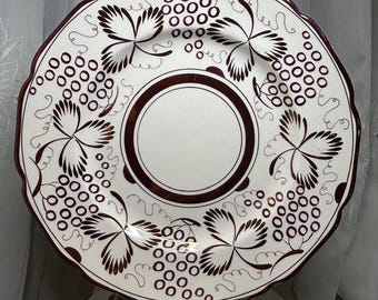 Gray's Pottery Hand-Painted Plate, Copper Bronze Lustre Grapes Butterflies, Art Deco English Cabinet Plate