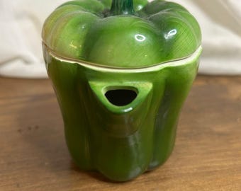Vintage Otagiri Japan Green Pepper Creamer with Lid | Hand Crafted Ceramic Novelty Pitcher