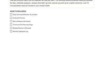 Evening Reflection Journal Printable | Gratitude Worksheet | Daily Check-In | Wind Down Journal PDF Download