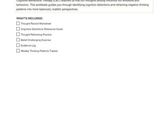 CBT Therapy Worksheet Printable | Cognitive Behavioral Therapy Workbook | Thought Record | Mental Health PDF Download