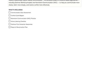 Relationship Communication Workbook | Couples Therapy Worksheet | NVC Practice | Active Listening PDF Download