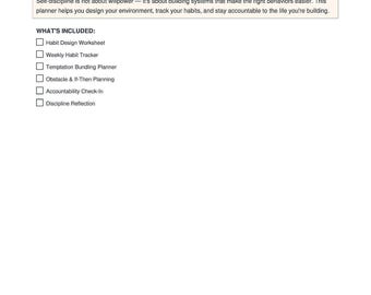 Self Discipline Planner Printable | Habit Tracker Worksheet | Habit Building System | Productivity PDF Download