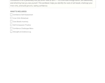 Confidence Builder Workbook | Self Esteem, Inner Critic Therapy (PDF Download)