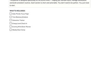 ADHD Daily Planner Printable | Focus & Productivity Worksheet | Time Blocking Template | Digital Download PDF
