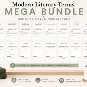 Ensemble méga d'affiches de termes littéraires - Téléchargement instantané - Décoration murale pour la salle de classe de professeur d'anglais - Tableau de référence pour le lycée - Dispositifs linguistiques - Anglais