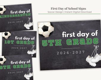 Cartel de escuela de fútbol para el primer día, pizarra imprimible, accesorio para fotos, póster de estudiante, tablero de niño atlético, marcador de hito deportivo, foto de jugador