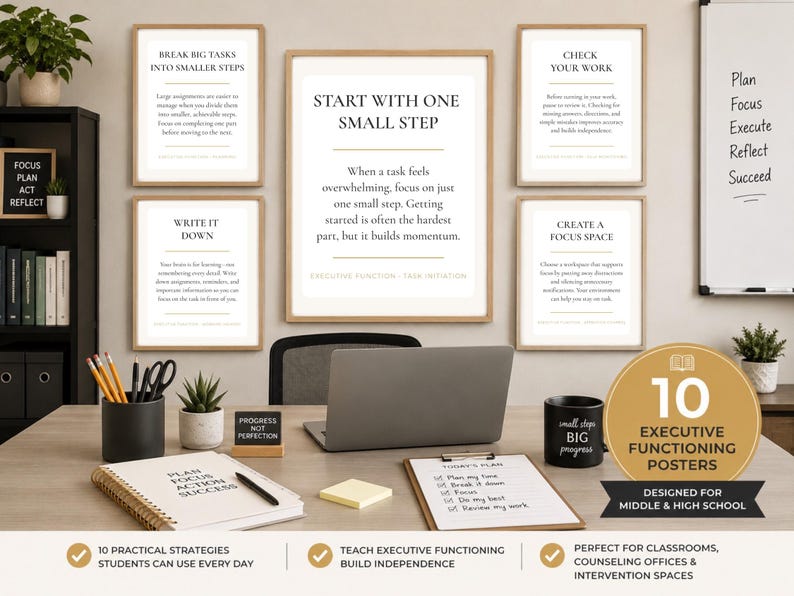 Executive Functioning Poster Classroom Wall Art Printable Student Productivity Skills Visual Learning Aid Study Organization Chart Teen Bedroom Motivational Academic Success Reminder High School Counselor Office Display Task Management