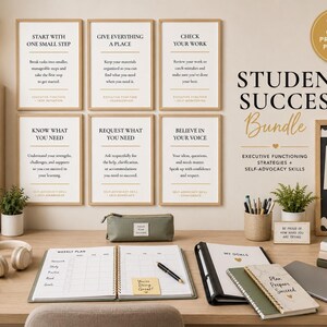 Ensemble d'affiches imprimables pour la réussite scolaire : décoration murale motivante pour la classe, tableau des fonctions exécutives et de l'autonomie, développement des compétences organisationnelles
