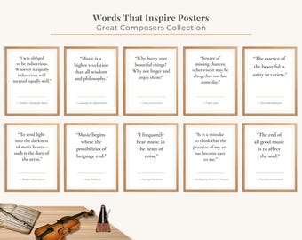 Póster con cita motivacional de compositor "Music Word Inspire" para estudiantes, descarga digital imprimible, arte para la pared del aula, regalo para profesor de estudio de música.