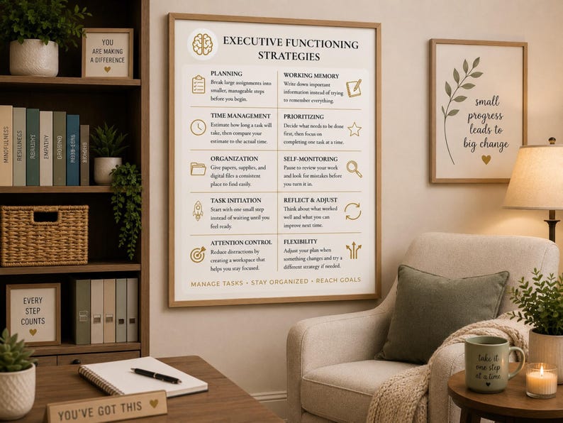 Executive Function Poster Classroom Organization Guide Teacher Resource Print Study Skills Chart Adhd Strategy Printable Wall Art Counseling image 6