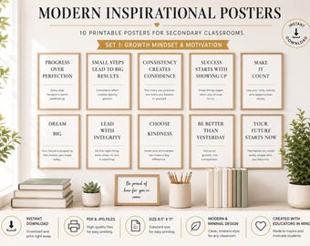 Classroom Posters Set Growth Mindset Set 1 Bulletin Board Teacher Gift School Inspirational Wall Art Print High School Counselor Office