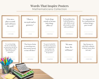 Palabras matemáticas que inspiran Regalo para maestros Arte para el aula Descarga digital imprimible Impresión motivacional para oficina educativa Póster con cita inspiradora